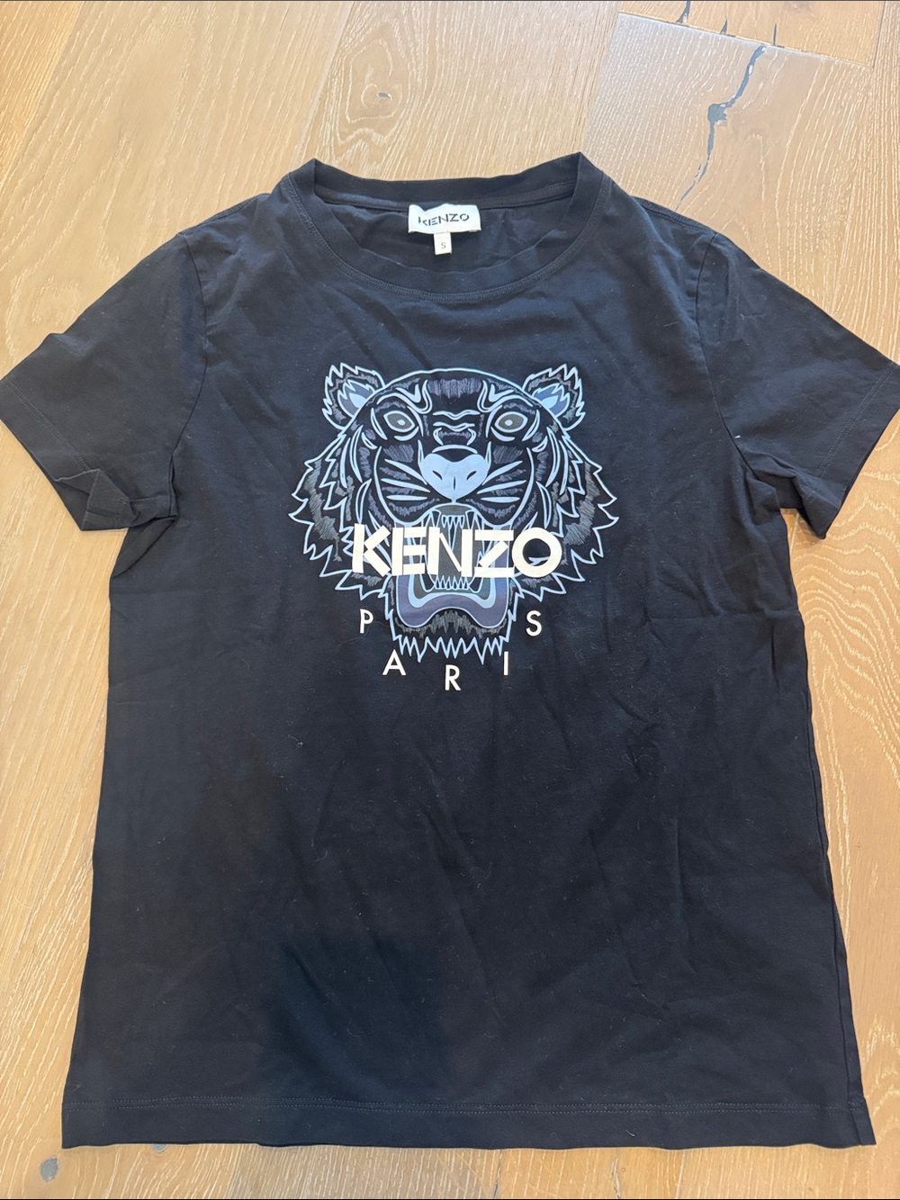 Kenzo Black Tee with Blue Tiger Graphic